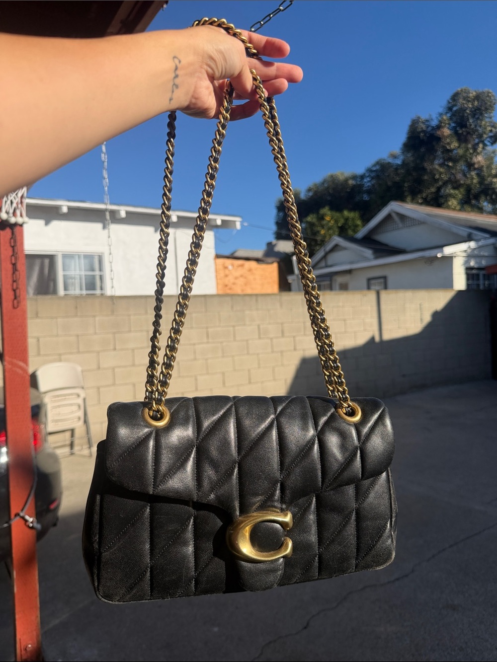 Coach Black Quilted Leather Shoulder Bag with Gold Hardware